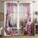 2tk S&otilde;brap&auml;eva s&uuml;dame &otilde;hupall akvarellv&auml;rviga maalitud Valance Print l&auml;bipaistvad kardinad Mitme stseeni varrastega taskudekoratsiooniga kardinad W50xH130(CM)x2PCS-Grommet Top