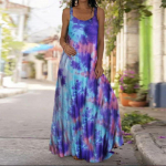 Naiste libisemiskleit Maxi pikk kleit lilla pilvede prindiga kleit kevad-suvi V kaelusega vaba aeg puhkus XS lilla