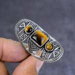 Natural Tiger Eye Gemstone Handmade 925 Sterling Silver Jewelry Ring Size 8 u3o42