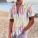 Hawaii s&auml;rk meestele, meeste vintage n&ouml;&ouml;pidega keeglis&auml;rgid l&uuml;hikeste varrukatega suvine rannas&auml;rk L beež