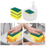 2 in 1 Liquid Soap Dispenser and 4 Dishwashing Sponge with Scrubber Holder for Countertop Round