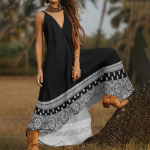 Kevadine retromustriline printimine Spagettide rihmadega kleit naistele seksikas V-kaelusega avar Boheemlaslik pikk kleit suvine varrukateta maxi rannakleit 5XL must