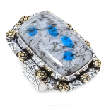 Natural K2 Blue Azurite Gemstone 925 Sterling Silver Two Tone Ring Size 8.5 a8g35
