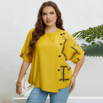 Suvine naiste &uuml;markaelus l&uuml;hikeste varrukatega T-s&auml;rk Mugav hingav lahtine T-s&auml;rk Casual Fashion Plus Size Commute Kollane T-s&auml;rk XL kollane