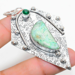 Natural Chrysoprase, Diopside Gemstone 925 Sterling Silver Pendant 2.88 f9p87