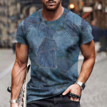 Meeste T-s&auml;rk 3D Digitaalne Patchwork Graafilise tr&uuml;kiga l&uuml;hikeste varrukatega T-s&auml;rgid Mugavad vabaaja Elastne Meeste Kaelus Mehed V&auml;listegevused Top 2XL
