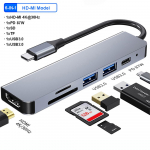 6-&uuml;hes USB C-jaoturi C-t&uuml;&uuml;pi adapter 4K HDMI SD TF-kaardi PD-kiirlaadimisjaoturiga C-t&uuml;&uuml;pi dokkimisjaam s&uuml;learvuti jaoks