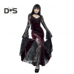 Naiste Cosplay kleit tume stiil Halloweeni peokost&uuml;&uuml;m pitsist Patchwork lille tikandid kalasaba hem pikkade varrukatega tihe v&ouml;&ouml;koht A-line etendus M tumepunast v&auml;rvi