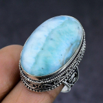 Republic Larimar Gemstone 925 Sterling Silver gift Jewelry Ring Size 6.5 r8V26