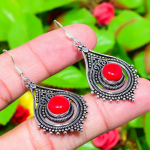 Italian Red Coral Gemstone Handmade 925 Sterling Silver Gift Earring 2.13 c8j59