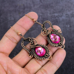Natural Pink Rubillite Gemstone Copper Wire Wrap Jewelry Earring 2.88 c6j18