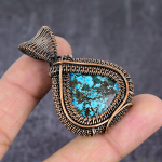 Natural Tibetan Turquoise Gemstone Copper Wire Wrap Jewelry Pendant 2.09 k3u35 black