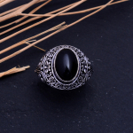 Natural Black Onyx Gemstone Handmade 925 Sterling Silver Ring Size 11.75 a3h56