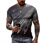 Moodne isiksus suvine 3D-printimine rongi kiirraudtee mustriga meeste T-s&auml;rk Hip-hop Creative Retro Street O-kaelusega s&auml;rk S
