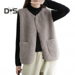 S&uuml;gistalvine naiste vestmantel V kaelaga fliisist &uuml;herealine topelttaskud, varrukateta kardigan &uuml;hev&auml;rviline igap&auml;evaseks kantud kontorivest L khaki