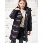 Lastele, t&uuml;drukutele, talvine paksendatud kapuutsiga &uuml;hev&auml;rviline soe puuvillane pikk jakk 120 must