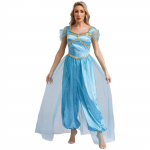 Naiste araabia printsessi litrid Trim Belly Dance Halloween Jumpsuit Bodysuit peokost&uuml;&uuml;m M j&auml;rve sinine v&auml;rv
