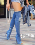 mood Mood Naised K&otilde;rged Kontsad Kevad S&uuml;gis Avatud Varvas &Uuml;le P&otilde;lve Saapad Kitsad K&otilde;rged Stilett Jeans Saapad Cowboy Naiste Saapad 37 helesinine v&auml;rv
