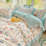 Neljaosaline komplekt puhast puuvillast voodiseelikut, Korea versiooni pitsist puuvillast tekikott, kolmeosaline komplekt poleeritud ja paksendatud voodilinad 1.5m bed skirt