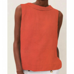 Puuvillasegu Linane &Uuml;hev&auml;rviline &Uuml;mara kaelusega L&uuml;hike Pluus ja S&auml;rk Vabaaja &Uuml;hev&auml;rviline Varrukateta Top XXXL