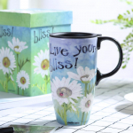 1 tk 500 ml Daisy Floral suure mahutavusega keraamiline kruus kaanega Lihtne Creative Milk Coffee Water Cup M4256