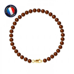 Bracelet - PERLINEA - Perles de Culture d'Eau Douce Chocolat - Or Jaune 9 Cts - Qualit&eacute; AAA+ - 5-6 mm