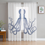 Kaheksajalg Cthulhu Valged L&auml;bipaistvad Kardinad Elutuppa Moodsad Voil&eacute;kardinad Magamistuba T&uuml;llkardinad Akna Kardinad Dekor W135 x H114cm white