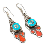 Natural Tibetan Turquoise, Coral Gemstone Handmade Jewelry Earring 2.40 j3s29