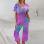 2-osalised komplektid naistele suvine l&uuml;hikeste varrukatega topp ja taskutega p&uuml;ksid. Pehmed treeningkomplektid L sinine