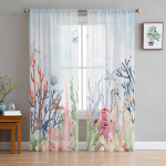 Suvine ookean, korall, kestad, merit&auml;ht, l&auml;bipaistvad kardinad elutoa kaunistuseks, akknakardinaid, k&ouml;&ouml;ki t&uuml;ll, voile, organza kardinaid W135 x H115cm x1