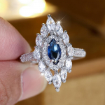 Luksuslikud Marquise l&otilde;igatud valged sinised tsirkoon kihlas&otilde;rmused naistele h&otilde;bedase v&auml;rviga abielus&otilde;rmuse ehete kingitus 10