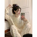 Naiste pidžaamad s&uuml;gis kevad pikkade varrukatega pehmed &ouml;&ouml;riided triibuline koomiksipidžaama naise kodune &ouml;&ouml;riided kardigan M