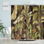 Troopiline Roheline Taim Palmileht Vannitoa Du&scaron;ikardinad Suvine Džungel Kangas Veekindel Konksudega Riputatav Kardin Vanniekraan Dekor 180x210cm-70x83in