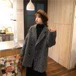 Talvine Korea keskmise pikkusega lai rev&auml;&auml;riga paks villane mantel Naistele Retro ruuduline mantel XXL