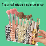 PS materjalist l&auml;bipaistev teemantmustriga kolmerestiline kosmeetikahoidik: Mitmek&uuml;lgne hoidik kulmupliiatsite ja lauapliiatsite jaoks. Glacier pattern three grid; 16*6*7