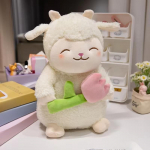 Armas valge lammas talleke hoiab tulbi&otilde;it pl&uuml;&uuml;sist nukk pehme topis lammas tulbiga pl&uuml;&uuml;sist m&auml;nguasi armas kingitus lapse s&uuml;nnip&auml;evaks 25cm