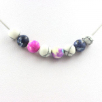 Pierres et Min&eacute;raux. Collier perles Jaspe Bleu + Jaspe rose jaune + Jaspe violet bleu + Chaine en acier inoxydable.