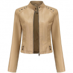 Naiste kunstnahast jope K&auml;rbitud t&otilde;mblukuga Mootorratta l&uuml;hike PU Moto Biker Outwear Sisseehitatud &otilde;huke ja taskutega mantel Stiilne needid Punk Rock Fashion bleiser S