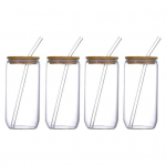 Bambusest kaanega klaaskumm, harjad, &otilde;led, 470 ml purgikujulised klaastopsid 1pc