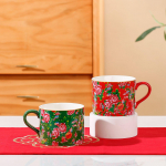 Large Flower Single Cup with Handle Opening Small Gift Ceramic Cup Home Office Drinking Cup Simple Set Water Cup 450ML