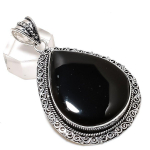 Natural Black Onyx Gemstone 925 Sterling Silver Jewelry Pendant 2.56 l6k86