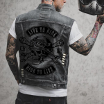 Meeste kevadine ja s&uuml;gisene uus t&auml;nava varrukateta vest, mootorratta isiksus, pealuu muster, punk tuuleauk, teksariidest vest jakk L