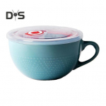 Keraamiline hommikus&ouml;&ouml;gikauss 700ml mikrolaineahju- ja ahjukindel supikruus kaane ja lusikaga suure mahutavusega supikauss kaerahelveste nuudlitele j&auml;rve sinine v&auml;rv