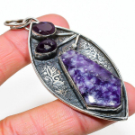 Lepidolite, Amethyst Handmade 925 Sterling Silver Pendant 3.07 i9v44