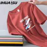 IHUASU Puuvillane l&uuml;hikeste varrukatega T-s&auml;rk Meeste moodne vaba poolvarrukatega s&auml;rk tr&uuml;kitud kaastundes&auml;rk M hall