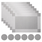 Komplekt 6 lauamatti alusalustega Mustad Lauamatid Ristkoes Kootud Vin&uuml;&uuml;l Libisemiskindlad Pestavad Lauale S&ouml;&ouml;gituppa K&ouml;&ouml;ki Restorani 30x45cm