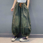Naiste Retro Suur Suurus Denim P&uuml;ksid Salendavad Elastsed V&ouml;&ouml;kohaga Vabaaja Harem L&otilde;dvad 9-punktilised Jeansid M