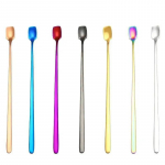 Ruudukujulise peaga pika k&auml;epidemega j&auml;&auml;lusikas baari kruus roostevaba teras kokteililusikas kodu kohvi mee segamislusikad hulgim&uuml;&uuml;k Silver