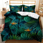 Taimede Lehtedega Tekikate Komplekt Troopiline Vihmamets Kollane ja Tume Roheline Botaaniline Troopiline Džungel Palmipuu Pol&uuml;ester Tekikate 140x200cm 3pcs blue