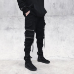 Meeste Korea stiilis laiad cargo-t&ouml;&ouml;p&uuml;ksid: Moodne Ameerika Streetwear mansetiga Hiphop disainiga 2XL must